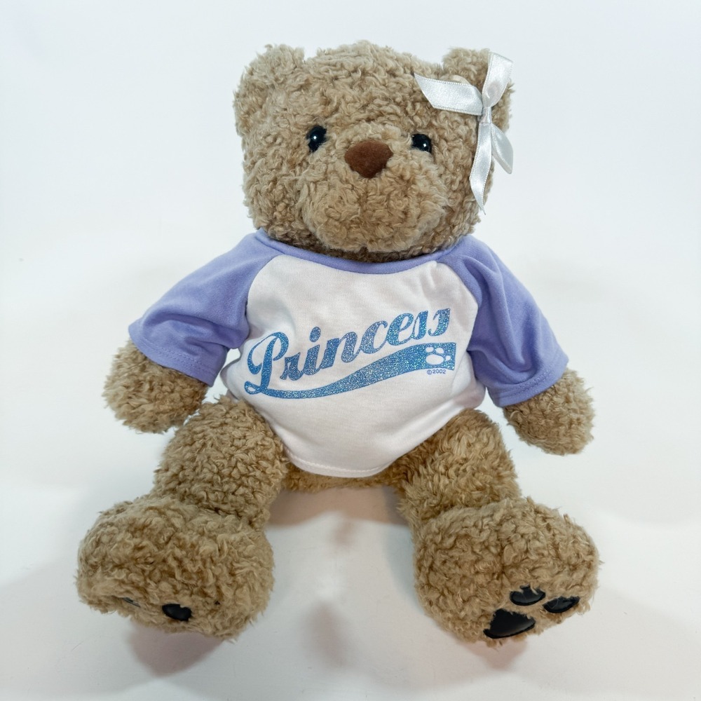 Vintage Build-A-Bear Tan Teddy Plush w/ Sparkling Princess Shirt & Bow -‎ 2002